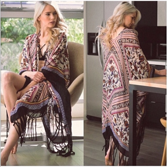 Boho Fringe Tassel Kimono kimono Wrap Top Shawl - Picture 6 of 8
